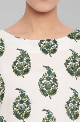Janasya Off white printed cotton kurta 5