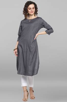 Janasya Grey printed rayon kurta 1