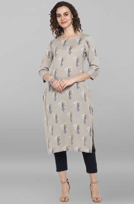 Janasya Grey printed cotton kurta 1