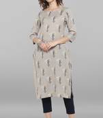 Janasya Grey printed cotton kurta