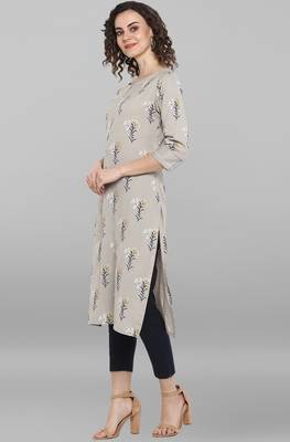 Janasya Grey printed cotton kurta 2