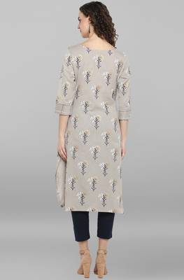 Janasya Grey printed cotton kurta 3