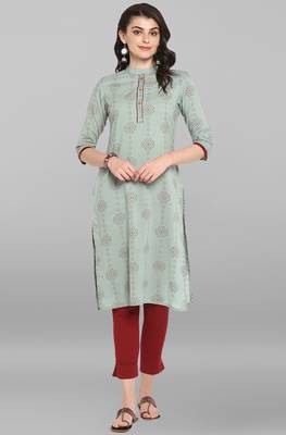 Janasya Sea green printed cotton kurta 1