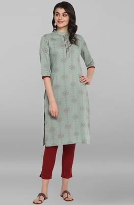 Janasya Sea green printed cotton kurta 2