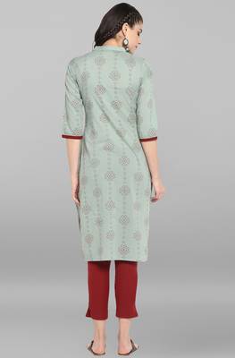 Janasya Sea green printed cotton kurta 4