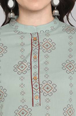 Janasya Sea green printed cotton kurta 5