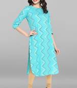 Janasya Turquoise printed cotton kurta