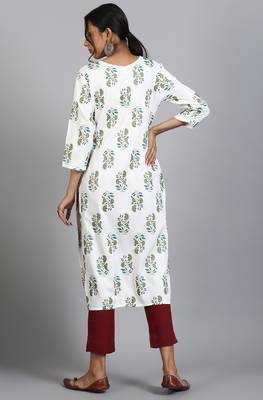 Janasya Off white printed cotton kurta 3