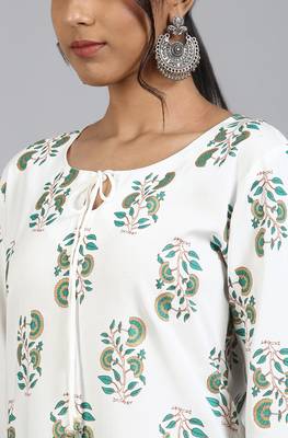 Janasya Off white printed cotton kurta 4