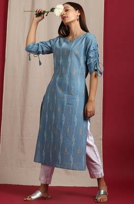Blue printed cotton kurta 1