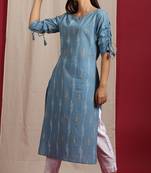 Blue printed cotton kurta
