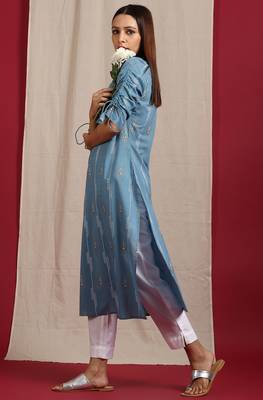 Blue printed cotton kurta 2