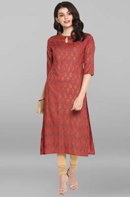 Maroon printed rayon kurta 1