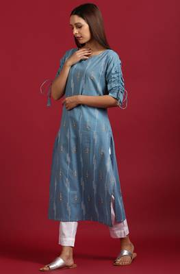 Blue printed cotton kurta 3
