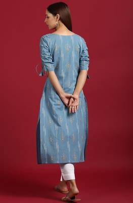 Blue printed cotton kurta 4