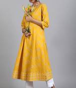 Yellow printed cotton kurta