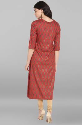 Maroon printed rayon kurta 4