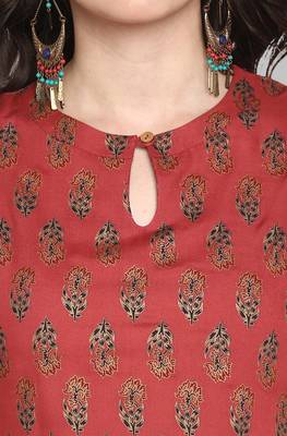 Maroon printed rayon kurta 5