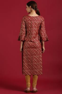 Janasya Maroon printed rayon kurta 4