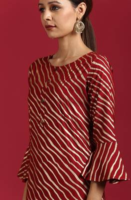 Janasya Maroon printed rayon kurta 5