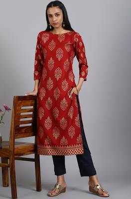 Maroon printed rayon kurta 1