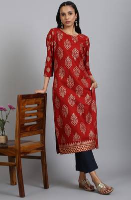 Maroon printed rayon kurta 2