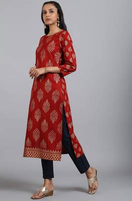 Maroon printed rayon kurta 3