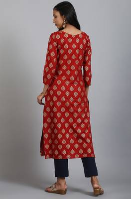 Maroon printed rayon kurta 4