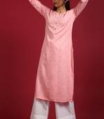 Janasya Pink printed rayon kurta