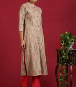 Beige printed rayon kurta