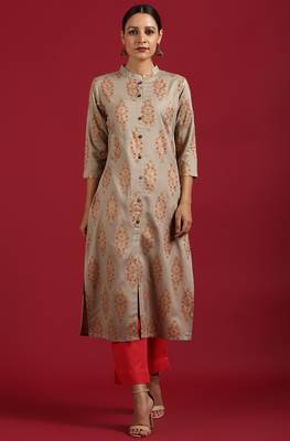 Beige printed rayon kurta 2