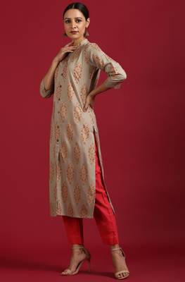 Beige printed rayon kurta 3