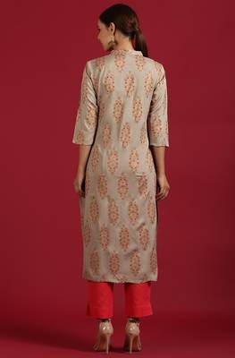 Beige printed rayon kurta 4