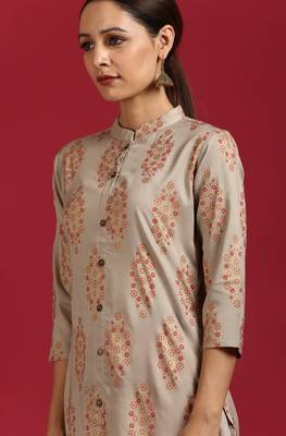 Beige printed rayon kurta 5
