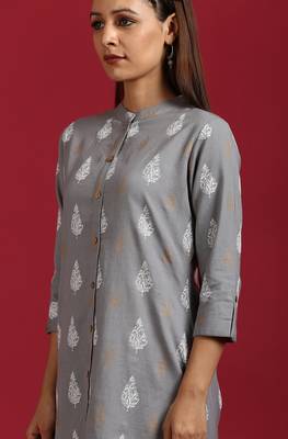 Janasya Grey printed cotton kurta 5