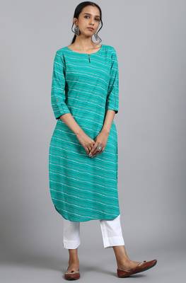 Sea green printed cotton kurta 2