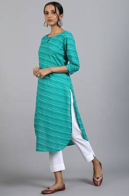Sea green printed cotton kurta 3