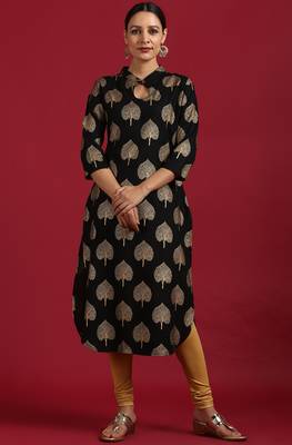 Black printed rayon kurta 1