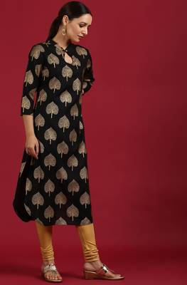 Black printed rayon kurta 2