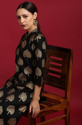 Black printed rayon kurta 4