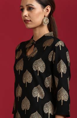 Black printed rayon kurta 5