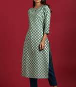 Janasya Light green printed cotton kurta