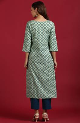 Janasya Light green printed cotton kurta 4