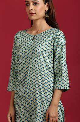 Janasya Light green printed cotton kurta 5