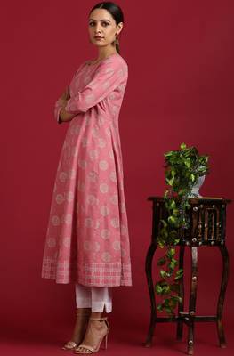 Pink printed cotton kurta 2