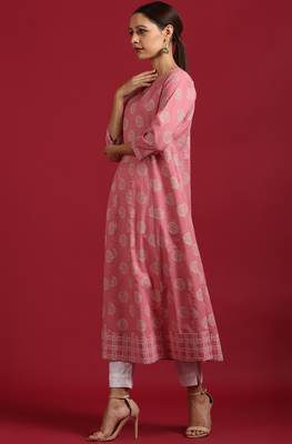 Pink printed cotton kurta 3