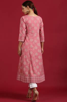 Pink printed cotton kurta 4