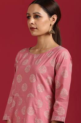 Pink printed cotton kurta 5
