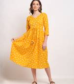 Yellow printed cotton ethnic-kurtis