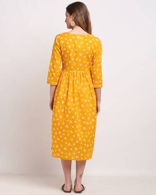 Yellow printed cotton ethnic-kurtis 2
